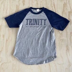 Vintage Trinity At Meadow View Shirt Mens Medium Gray Navy Raglan School Tee